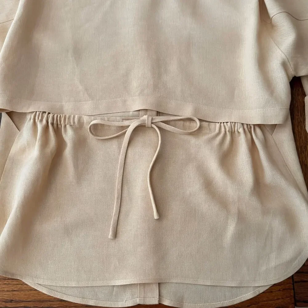 Vince Peach Yellow Tie Back Linen Blend Shirt Shacket Top Womens Size Small NWOT